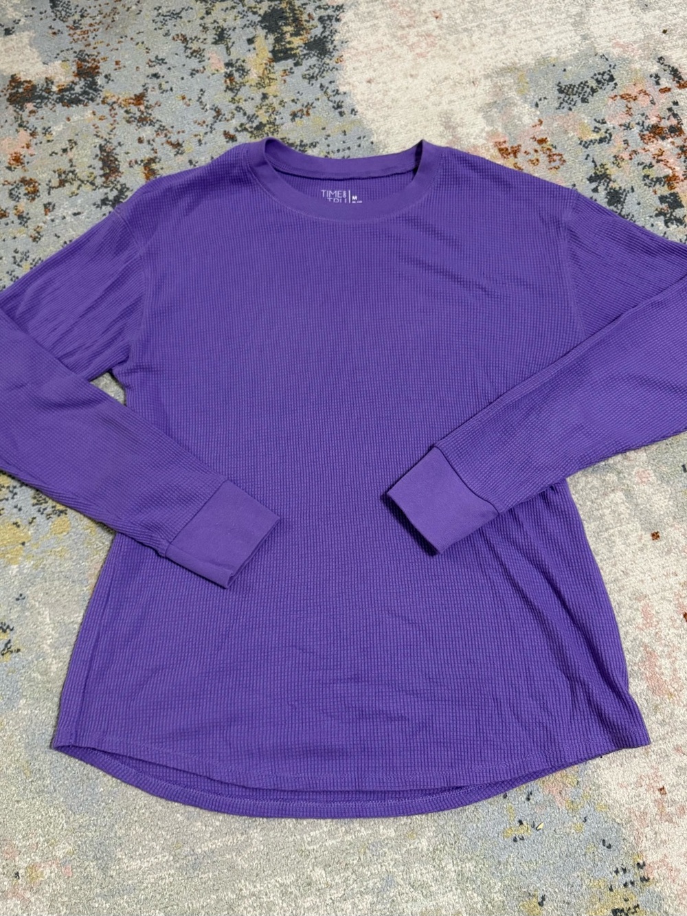Time and Tru Purple Long-Sleeve Waffle Crew Neck Shirt -